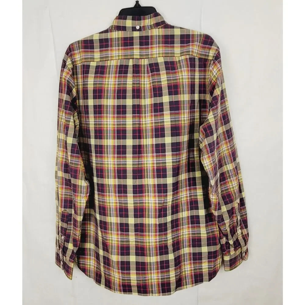 J.Crew yellow blue plaid long sleeve button down shirt Size Med Preppy Colorful